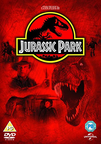 Jurassic Park DVD cover featuring a Tyrannosaurus Rex and characters.
