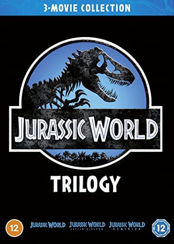 Jurassic World 3-film DVD boxset featuring a dinosaur skeleton logo.