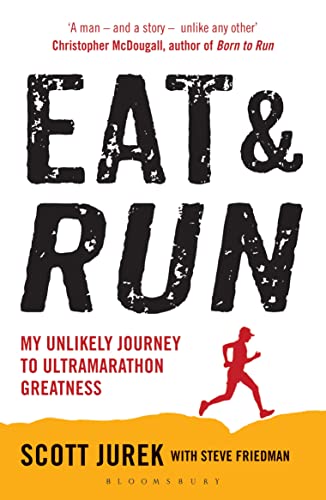 Book cover: "Eat and Run" by Scott Jurek, with a running silhouette.
