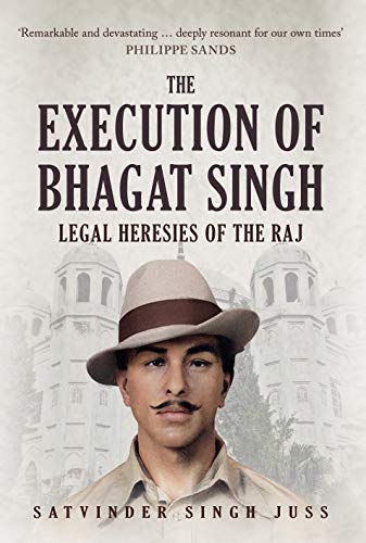 Book cover featuring portrait of Bhagat Singh in a hat, with a building backdrop.