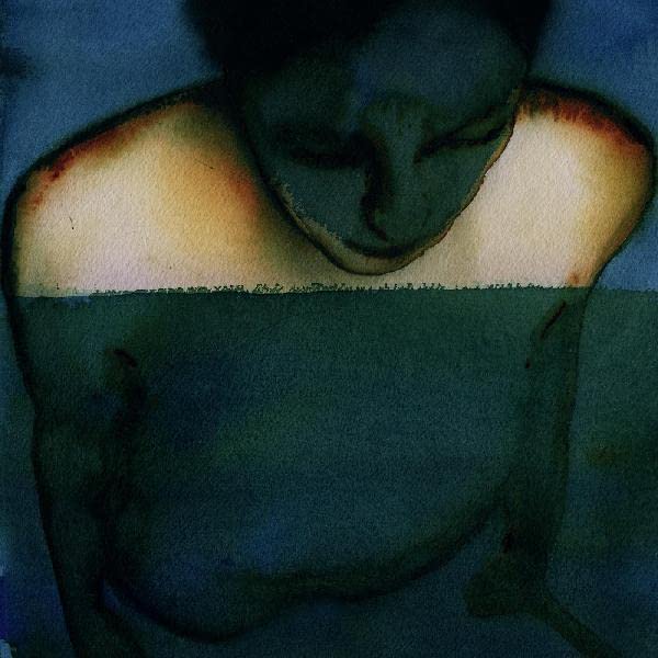 Watercolor-style album cover depicting a person hugging their knees.