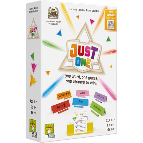 White game box for "Just One (Refresh)" with colorful geometric shapes.