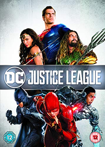DVD cover for Justice League featuring six superheroes in costume.