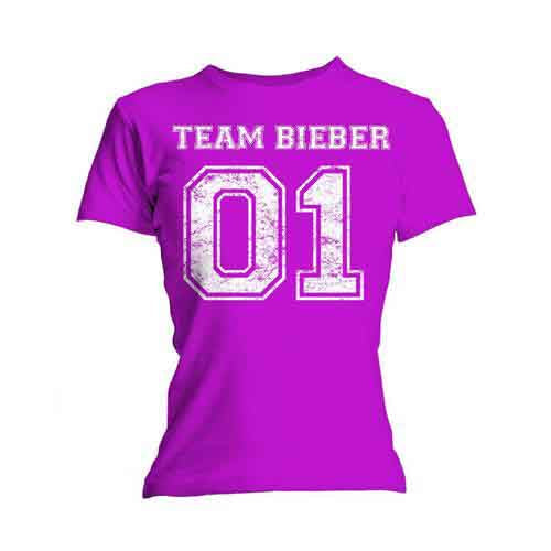 Medium fit ladies' t-shirt with "Team Bieber" text, likely featuring Justin Bieber.