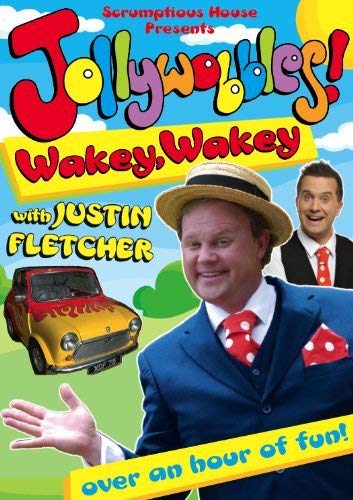 DVD cover for "Jollywobbles" featuring Justin Fletcher and a yellow car.