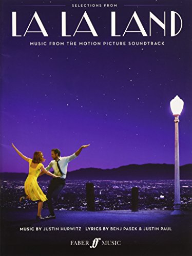 “La La Land” sheet music cover with dancing couple and city skyline.