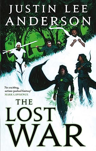 Book cover for The Lost War featuring five fantasy characters against a green forest background.