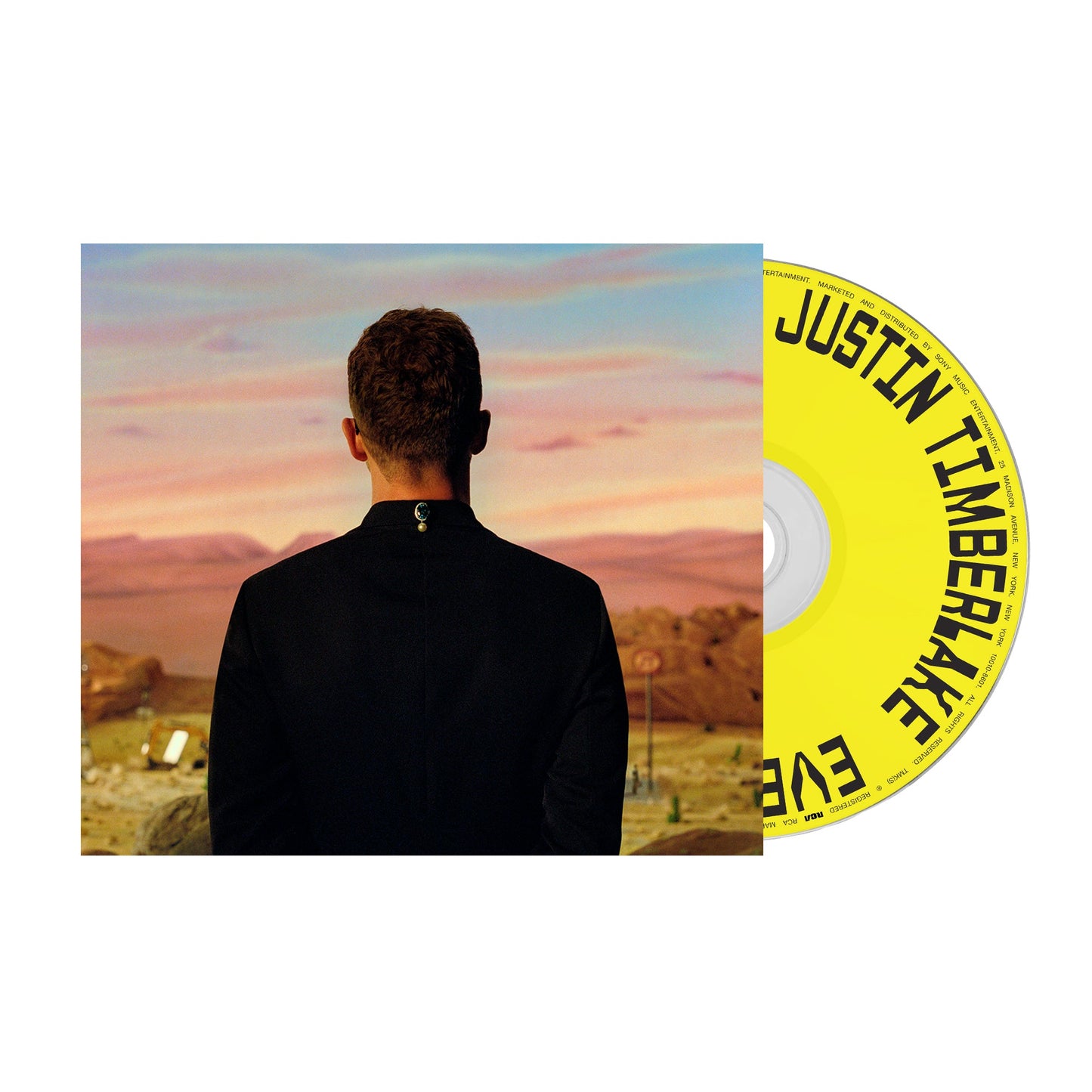 Justin Timberlake album cover: man in suit views a desert landscape.