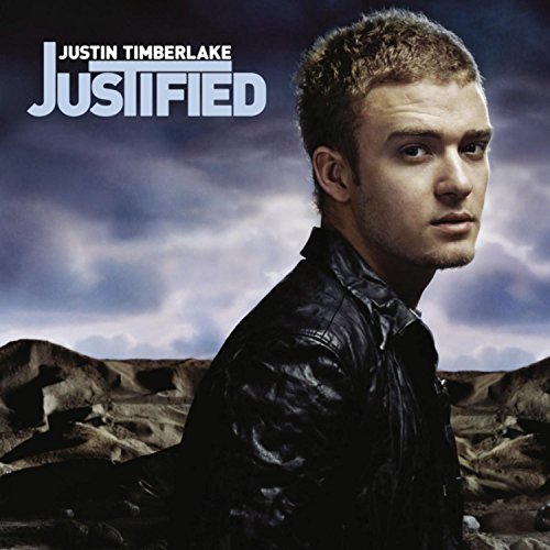 Justin Timberlake’s “Justified” CD cover featuring his portrait against a desert sky.