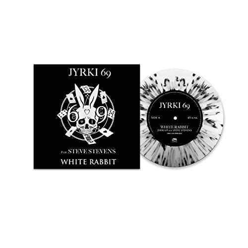 Black and white vinyl record and sleeve featuring a rabbit skull and playing cards.