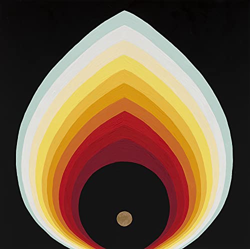 Album cover: teardrop shape with layered, colorful bands and a gold dot.