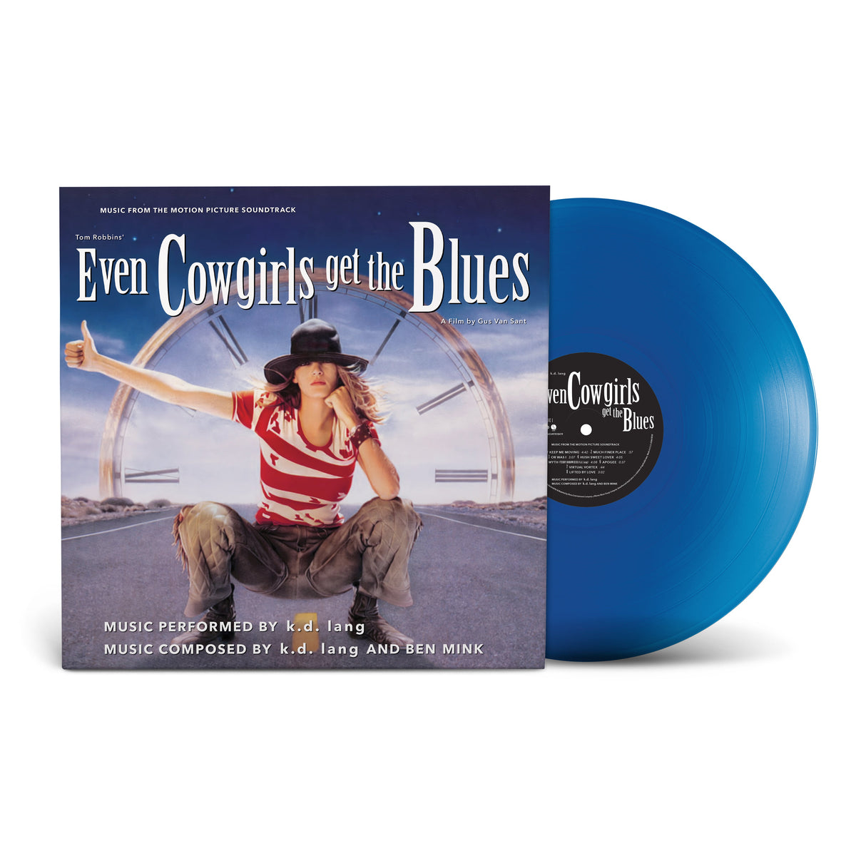 Even Cowgirls Get The Blues" vinyl record with blue disc and cover art.
