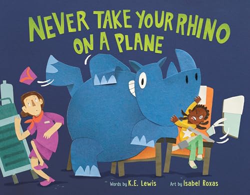 Children’s book cover depicting a rhino at an airport check-in counter.