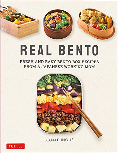 Book cover featuring four different bento box meals and the title Real Bento.