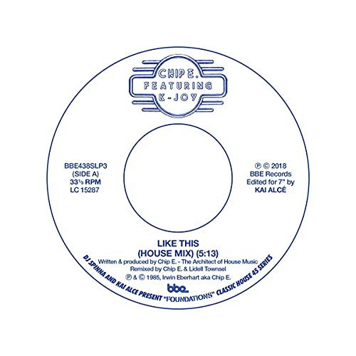 Blue and white 7-inch vinyl record label with text and logos.