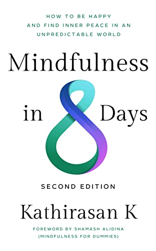 Book cover: "Mindfulness in 8 Days" with a stylized number eight.