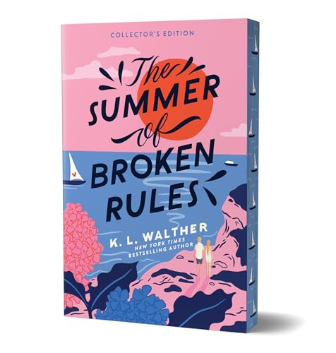 Book cover with pink sky, ocean, and two figures on a cliff.