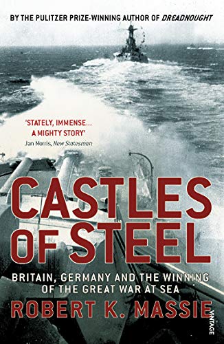 Book cover: "Castles of Steel" depicting warships in rough seas.