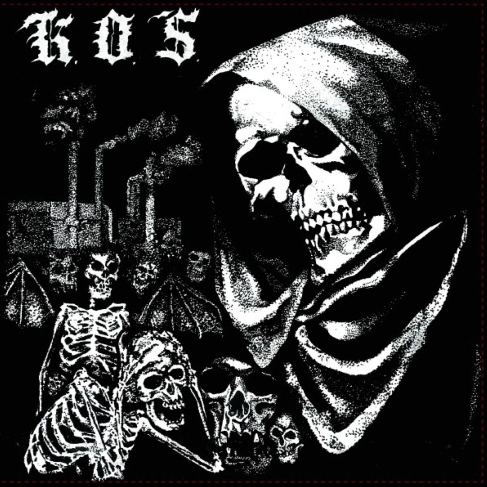Black and white album cover featuring a grim reaper and skeletal figures.