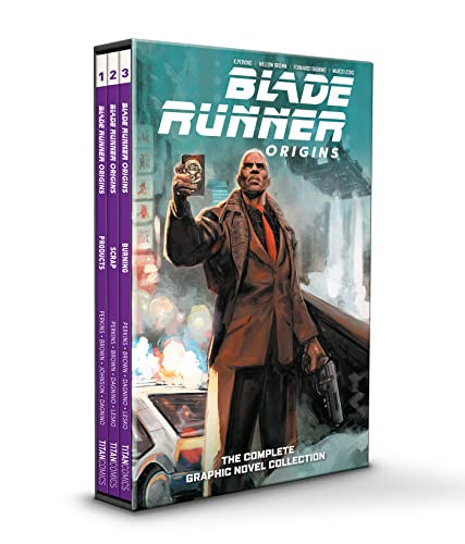 Boxed set of three Blade Runner Origins graphic novels featuring a man with a gun.
