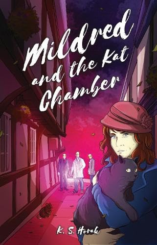 Book cover: woman with black cat, street scene, illustrated style.
