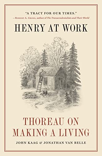 Book cover: “Henry at Work” with a sketch of a cabin in the woods.