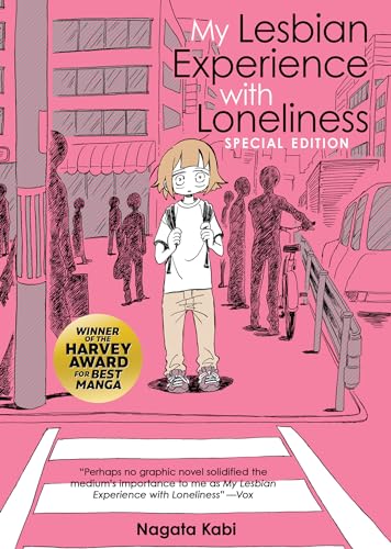 Book cover with a lone figure amidst blurred, shadowy people on a pink background.