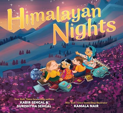 Book cover: children stargazing in a Himalayan landscape at night.