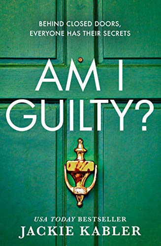 Book cover: green door with brass hardware, white title "AM I GUILTY?".