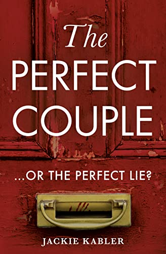 Book cover with red door, letterbox, and large white text: "The Perfect Couple".