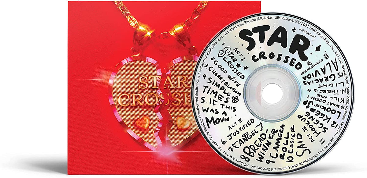 Kacey Musgraves' "star-crossed" CD with a broken heart image.