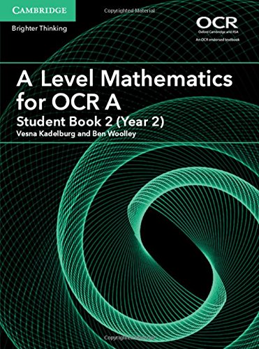 "Textbook cover with green swirling pattern on black background, titled 'A Level Mathematics for OCR A'."