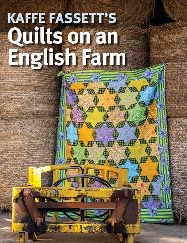 Book cover featuring a colorful, geometric quilt draped on farm equipment.
