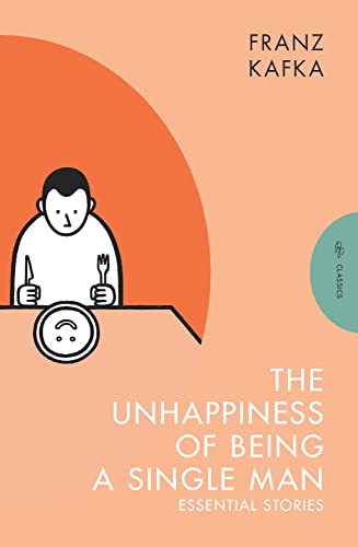 Book cover: illustration of a man dining alone, orange and white design.