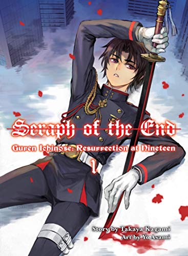 Manga cover featuring Guren Ichinose in uniform holding a katana, with red splashes.