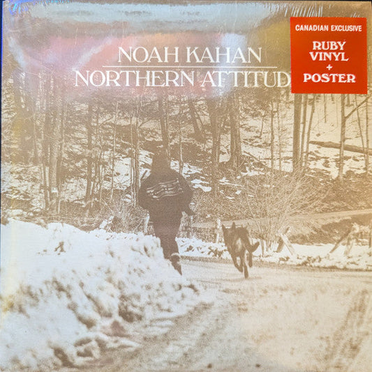 Vinyl album cover: man and dog walking through snowy woods.