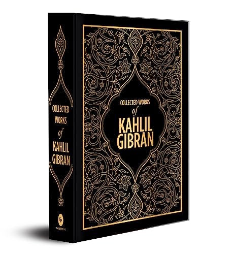 Black book cover with gold floral patterns and the title Collected Works of Kahlil Gibran.