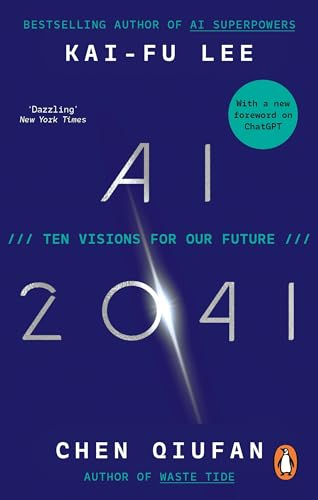 Book cover for "AI 2041" with silver text on a dark blue background.
