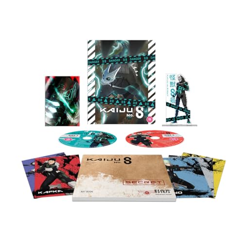 Kaiju No. 8" Blu-ray box set with artwork of characters and kaiju.