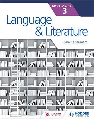 Textbook cover for Language and Literature for the IB MYP 3 with bookshelf background.