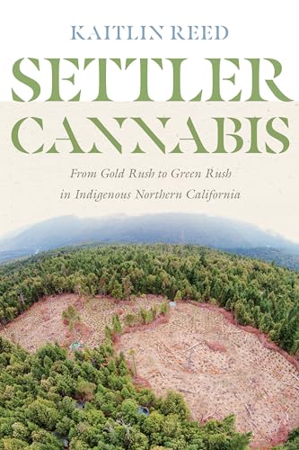 Book cover: "Settler Cannabis" with aerial view of cleared land.