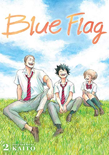 Three students in school uniforms laugh while sitting in a grassy field under clouds.