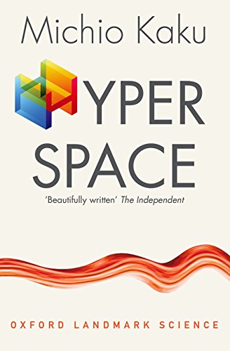 Book cover: "Hyperspace" by Michio Kaku, with abstract geometric design.