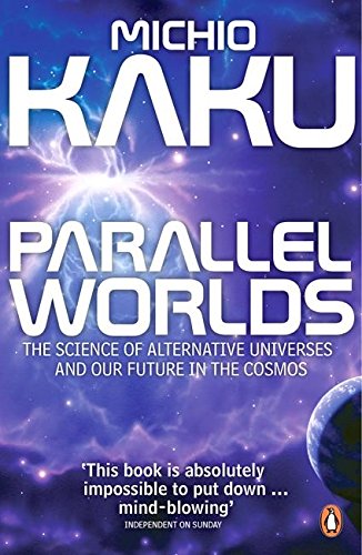 Book cover for Parallel Worlds by Michio Kaku featuring a cosmic space background.