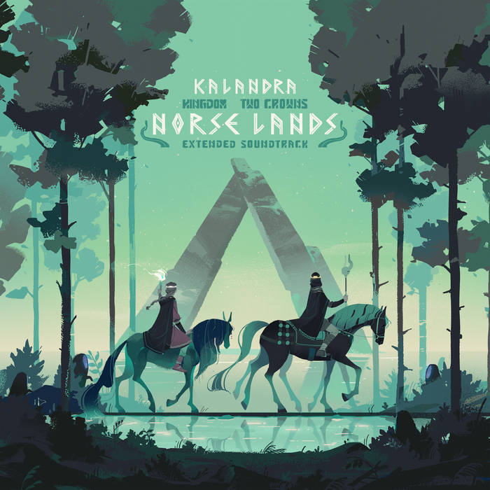 Vinyl record cover art: two figures on horseback in a forest.