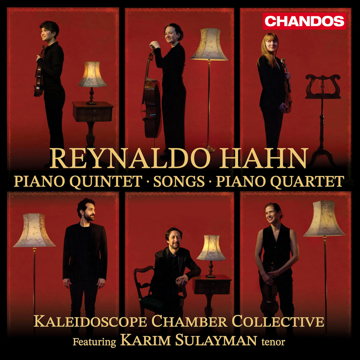 Red album cover featuring musicians and antique furniture, text: Reynaldo Hahn.