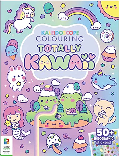 Colouring book cover with cute, pastel-coloured animal and fantasy sticker designs.