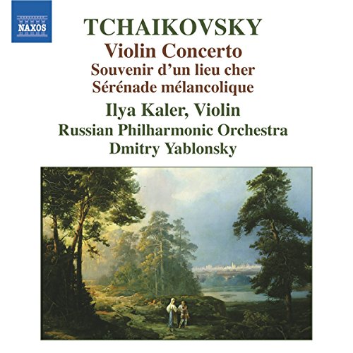 CD cover: Tchaikovsky Violin Concerto with landscape painting and text.