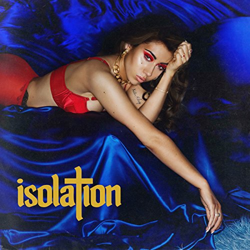 Kali Uchis album cover for “Isolation” featuring a woman in red and blue.