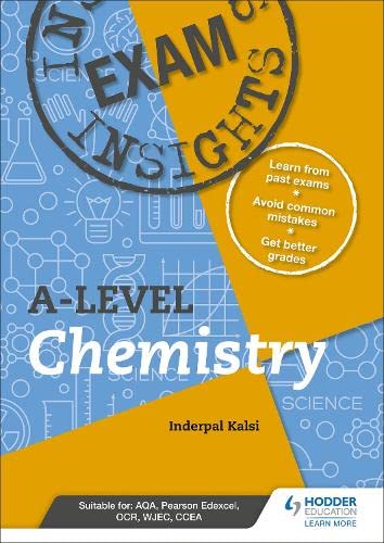 A-level Chemistry workbook cover with science illustrations and text.